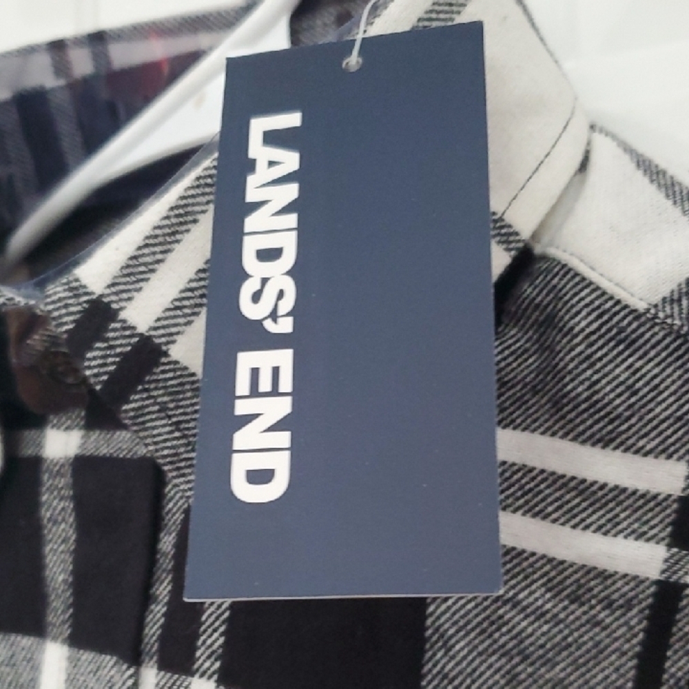 Lands' End Flannel Nwt Black and White Checkered Men's Shirt - Picture 4 of 11